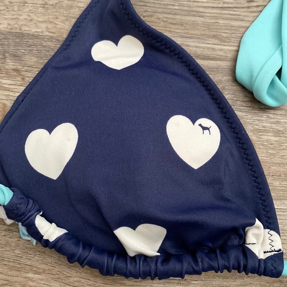 Victoria’s Secret Pink Triangle Bikini Top Dog Heart Print Y2k Blue White - Picture 2 of 3
